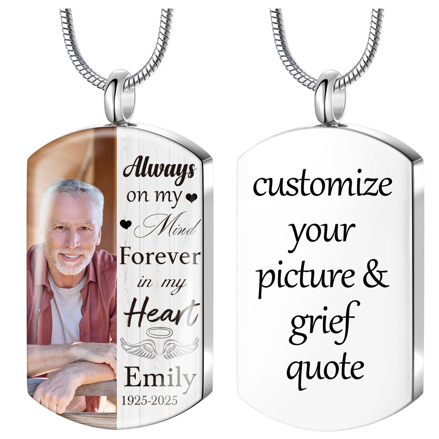 Fanery Sue Personalized Ashes Necklace for Women Men Custom Engraving Photo & Text Cremation Jewelry Urn Necklace for Ashes Memorial Keepsake for Loss Loved One