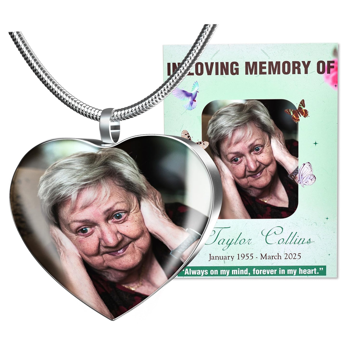 Fanery Sue Personalized Ashes Necklace for Women Men Custom Engraving Photo & Text Cremation Jewelry Urn Necklace for Ashes Memorial Keepsake for Loss Loved One