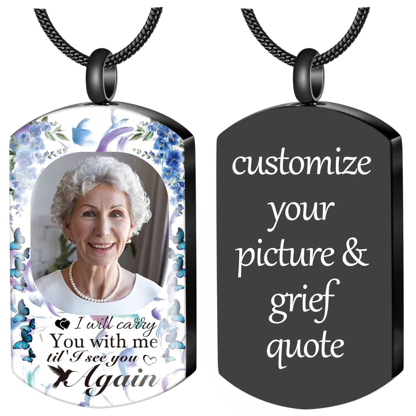 Fanery Sue Personalized Ashes Necklace for Women Men Custom Engraving Photo & Text Cremation Jewelry Urn Necklace for Ashes Memorial Keepsake for Loss Loved One