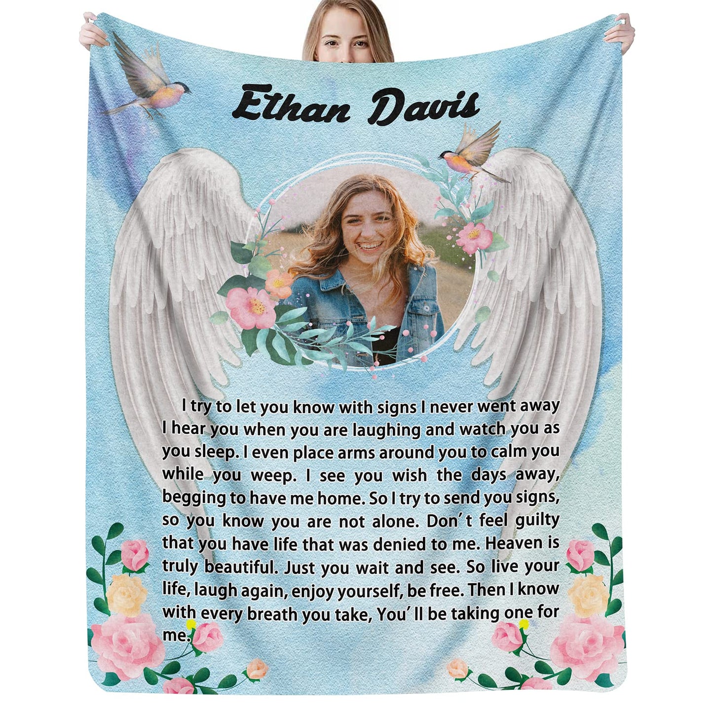 Custom Memorial Blanket with Photo for Loss of Loved One, Memorial Gifts for Loss of Mom Dad, Personalized Sympathy Bereavement Remembrance Grieving Gifts for Loss of Daughter Son