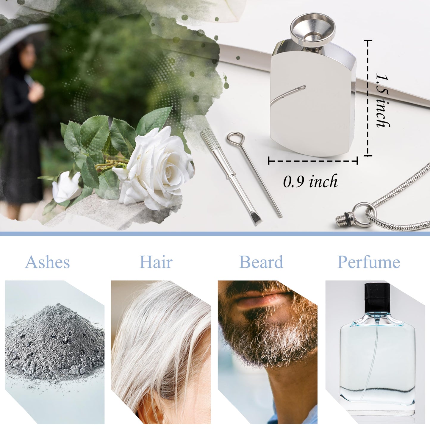 Fanery Sue Personalized Ashes Necklace for Women Men Custom Engraving Photo & Text Cremation Jewelry Urn Necklace for Ashes Memorial Keepsake for Loss Loved One