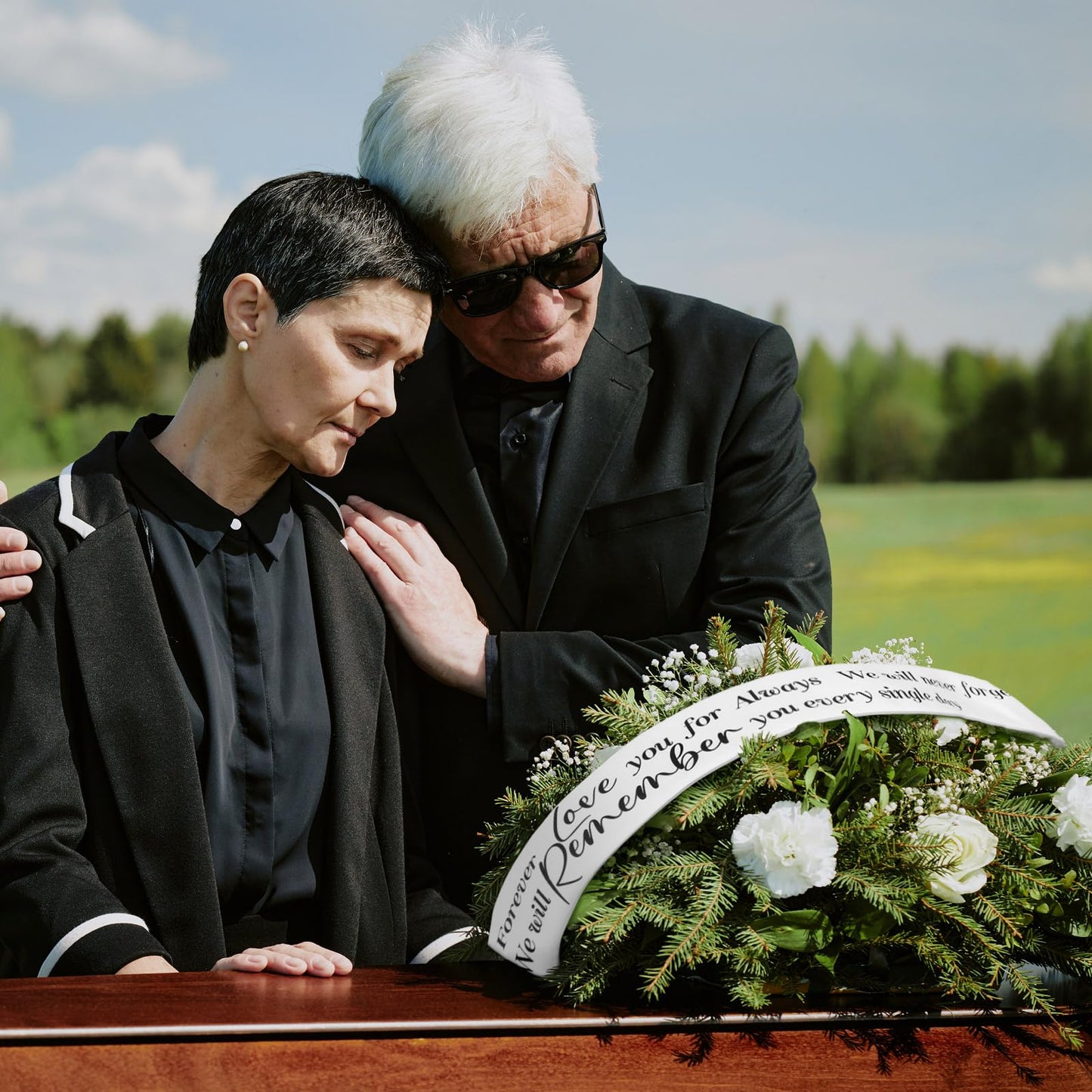 Funeral Sash Memorial Wreath Sash Funeral Ribbon Celebration of Life Ribbon for Casket or Wreath Flowers Memorial Service Honor The Loved Ones Memory 58x4''(White,Forever in Our Hearts)