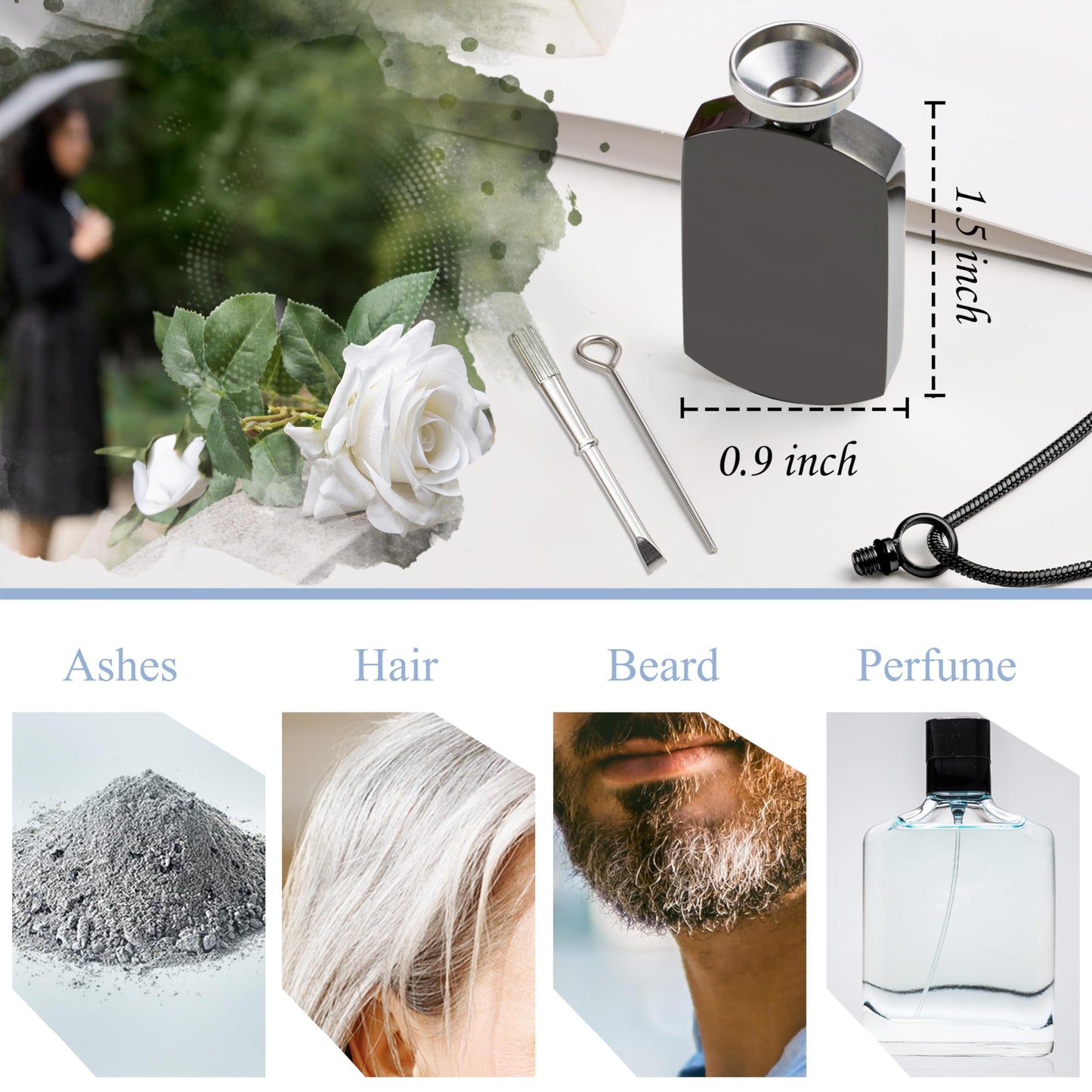 Fanery Sue Personalized Ashes Necklace for Women Men Custom Engraving Photo & Text Cremation Jewelry Urn Necklace for Ashes Memorial Keepsake for Loss Loved One