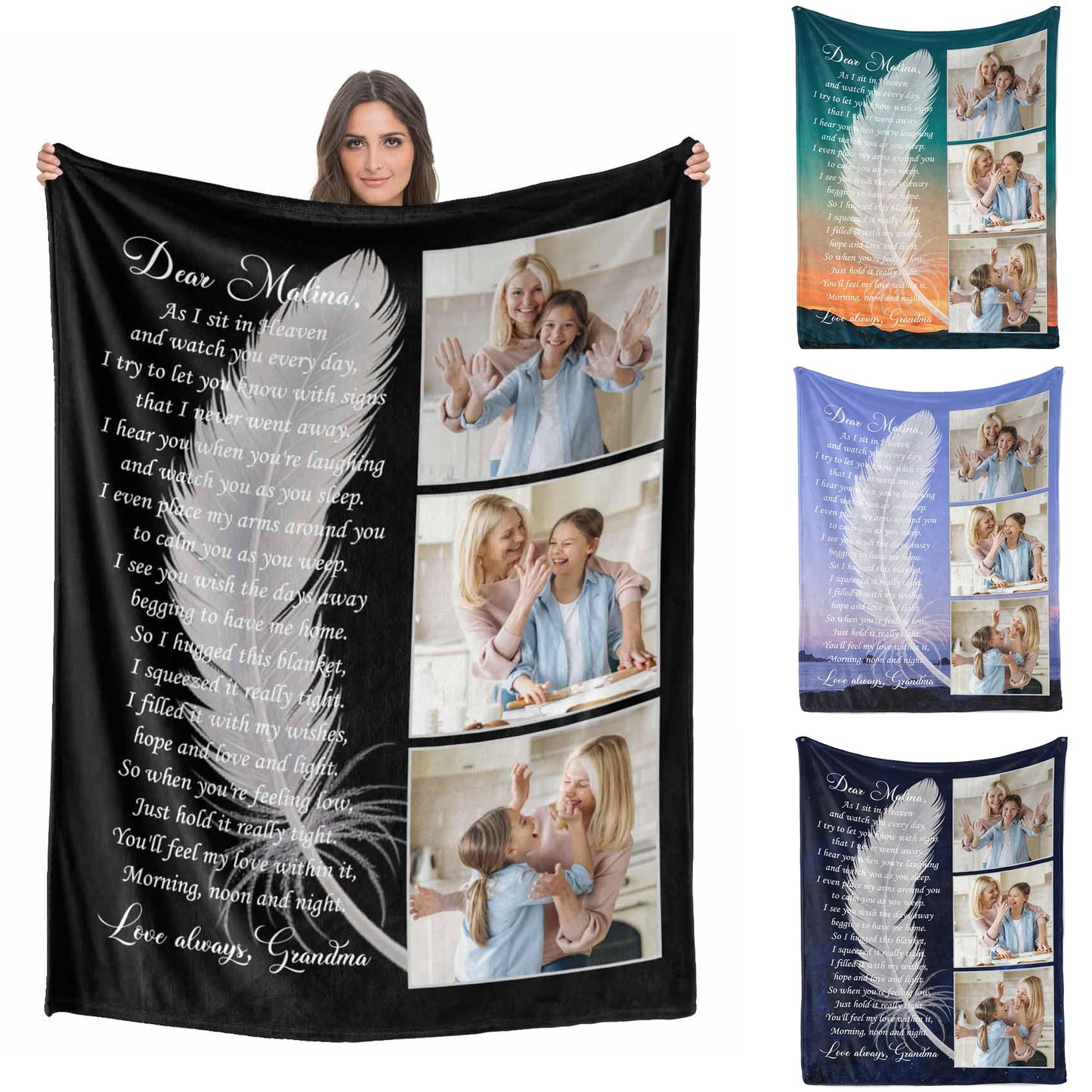 Custom Memorial Blanket with Photos for Loss of Loved One, Loving Memory Personalized Sympathy Blanket for Loss of Dad Mom Husband Wife Friend in Memory of Loved One Gifts, Made in USA
