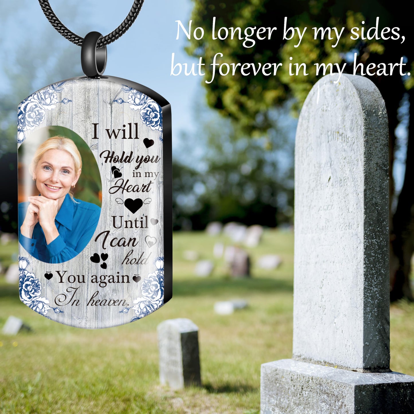 Fanery Sue Personalized Ashes Necklace for Women Men Custom Engraving Photo & Text Cremation Jewelry Urn Necklace for Ashes Memorial Keepsake for Loss Loved One