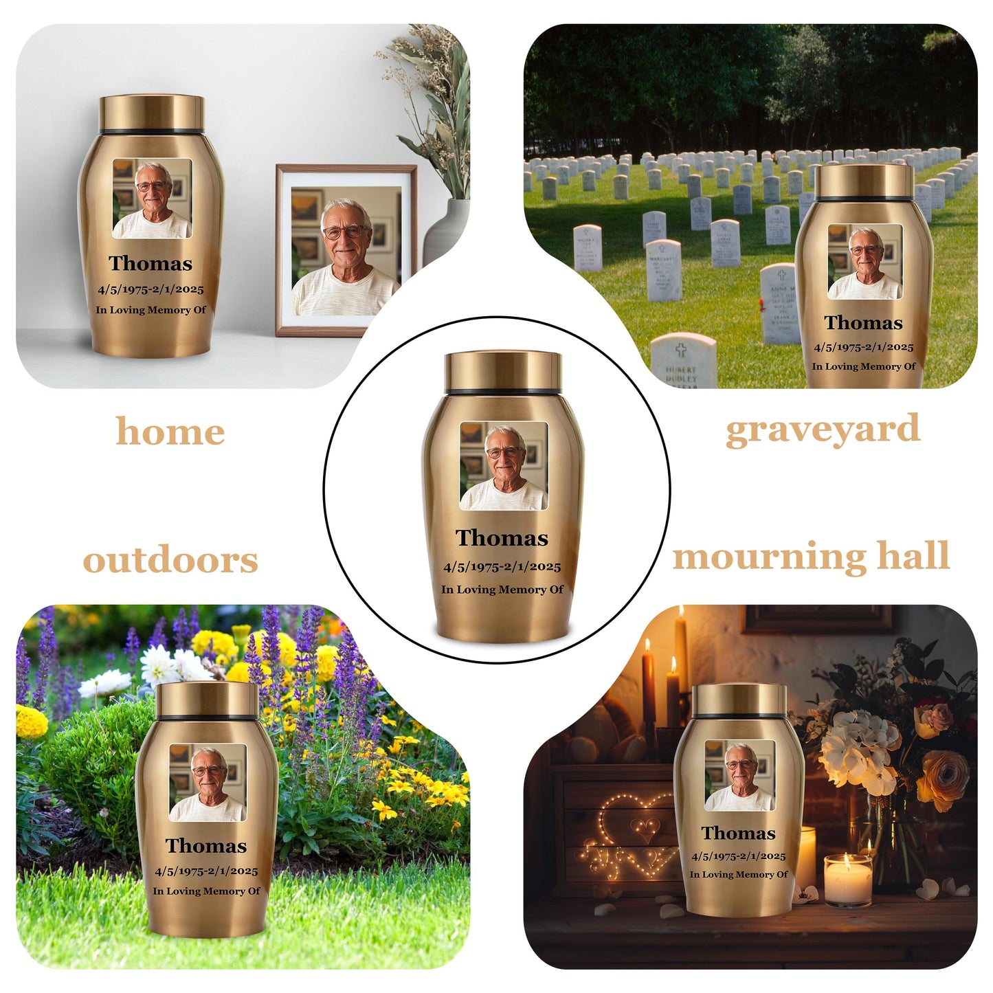 Personalized Cremation Urns for Human Ashes, Custom Name Photo Urns for Human Ashes Adult Female Male, Stainless Steel Keepsake Human Urns for Ashes Decorative Urn Ashes