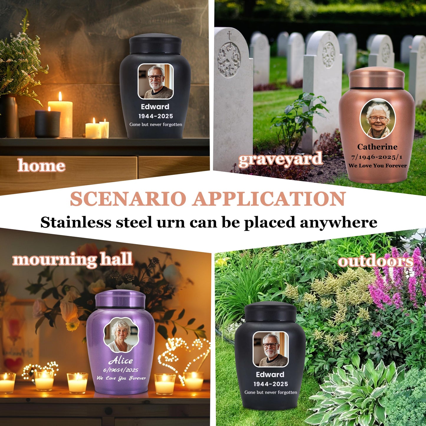 Personalized Cremation Urns for Human Ashes, Custom Name Photo Urns for Human Ashes Adult Female Male, Stainless Steel Keepsake Human Urns for Ashes Decorative Urn Ashes