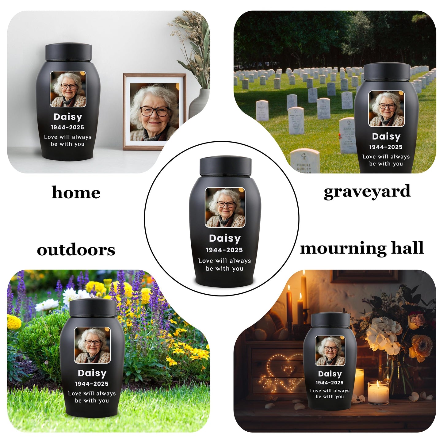 Personalized Cremation Urns for Human Ashes, Custom Name Photo Urns for Human Ashes Adult Female Male, Stainless Steel Keepsake Human Urns for Ashes Decorative Urn Ashes
