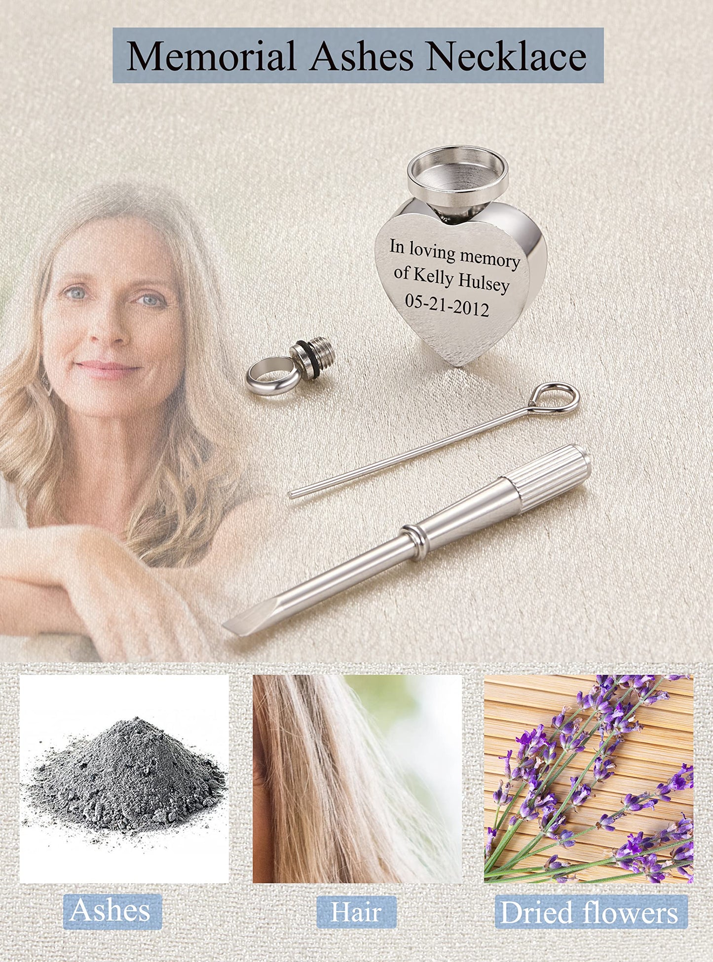 Fanery Sue Personalized Ashes Necklace for Women Men Custom Engraving Photo & Text Cremation Jewelry Urn Necklace for Ashes Memorial Keepsake for Loss Loved One