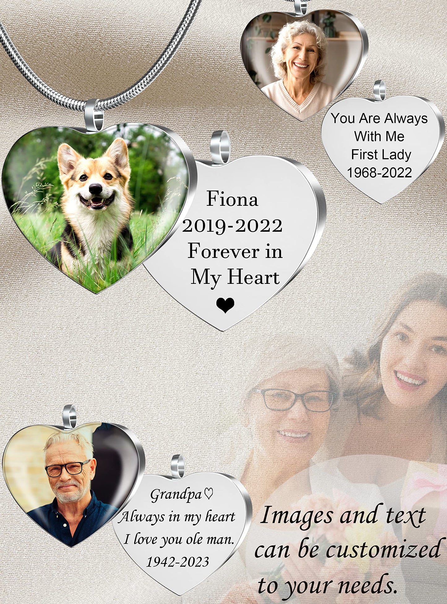 Fanery Sue Personalized Ashes Necklace for Women Men Custom Engraving Photo & Text Cremation Jewelry Urn Necklace for Ashes Memorial Keepsake for Loss Loved One