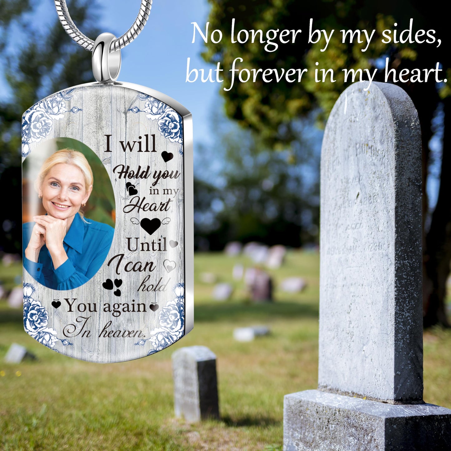 Fanery Sue Personalized Ashes Necklace for Women Men Custom Engraving Photo & Text Cremation Jewelry Urn Necklace for Ashes Memorial Keepsake for Loss Loved One