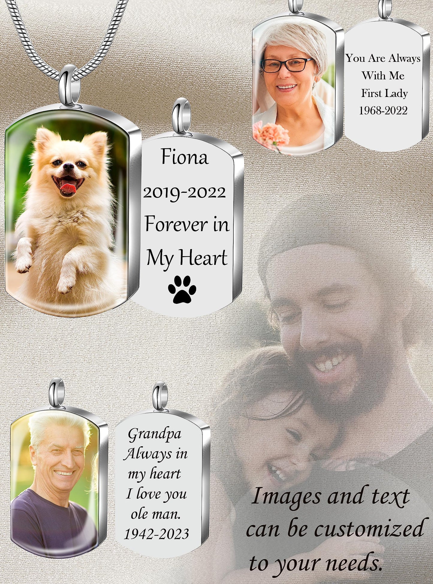 Fanery Sue Personalized Ashes Necklace for Women Men Custom Engraving Photo & Text Cremation Jewelry Urn Necklace for Ashes Memorial Keepsake for Loss Loved One