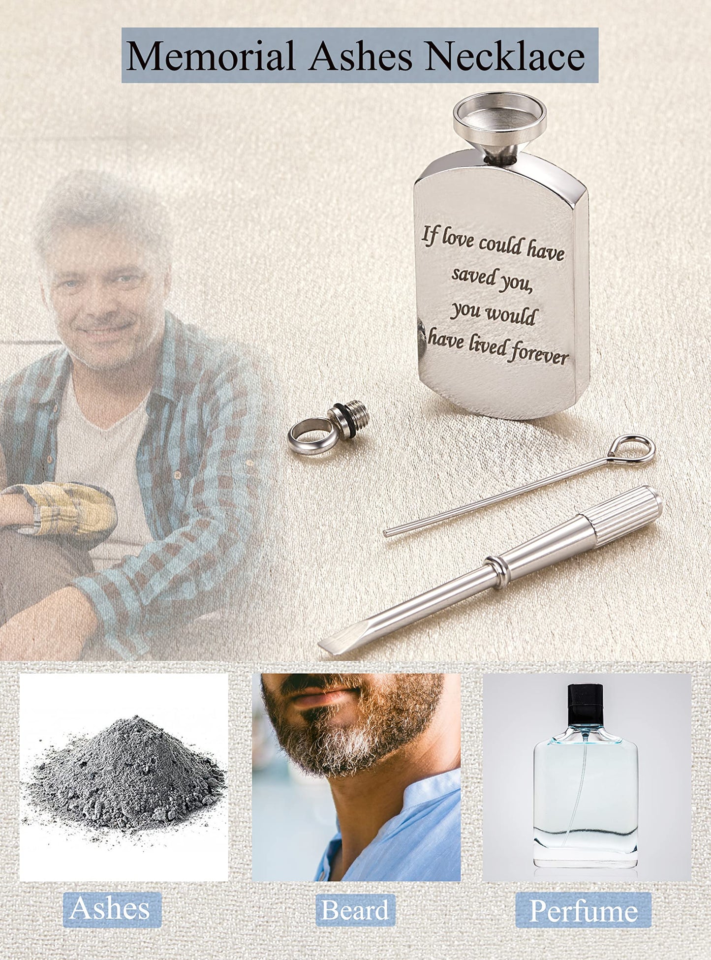 Fanery Sue Personalized Ashes Necklace for Women Men Custom Engraving Photo & Text Cremation Jewelry Urn Necklace for Ashes Memorial Keepsake for Loss Loved One