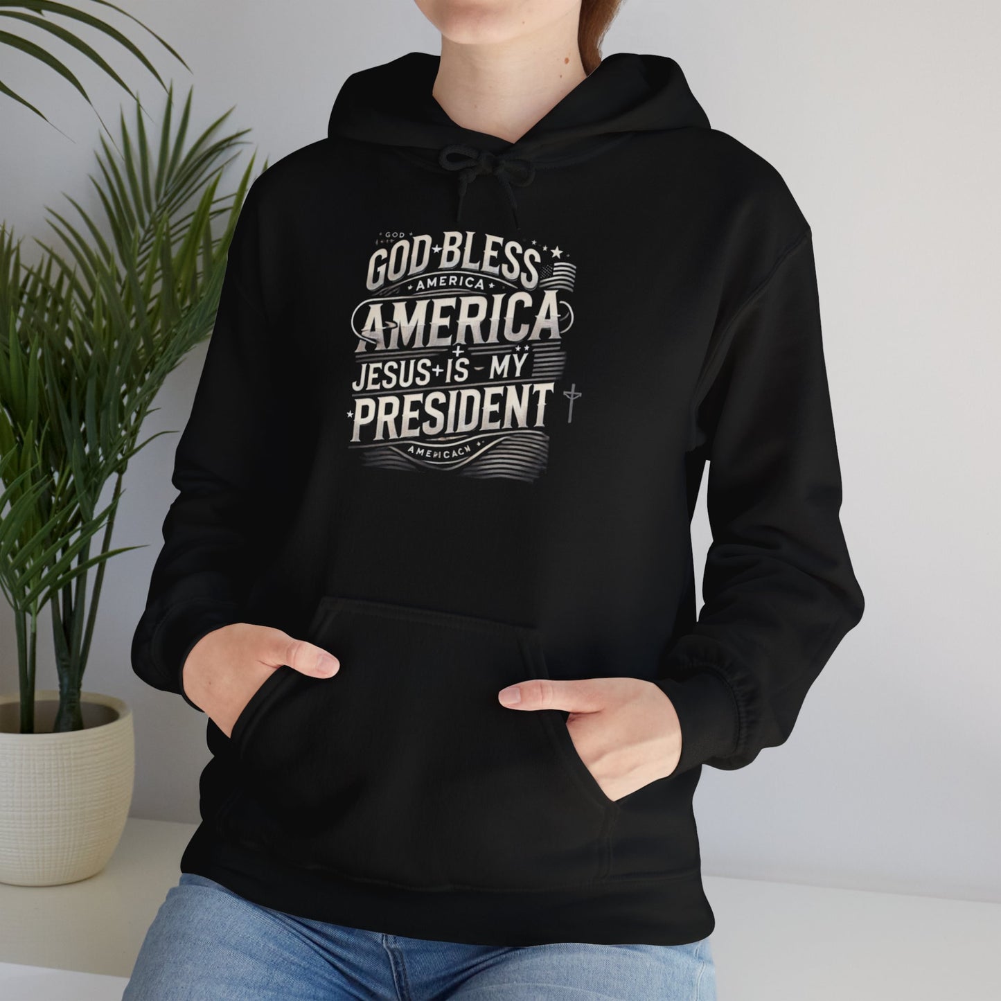 God Bless America Hoodie - Unisex Heavy Blend Sweatshirt with Christian Message